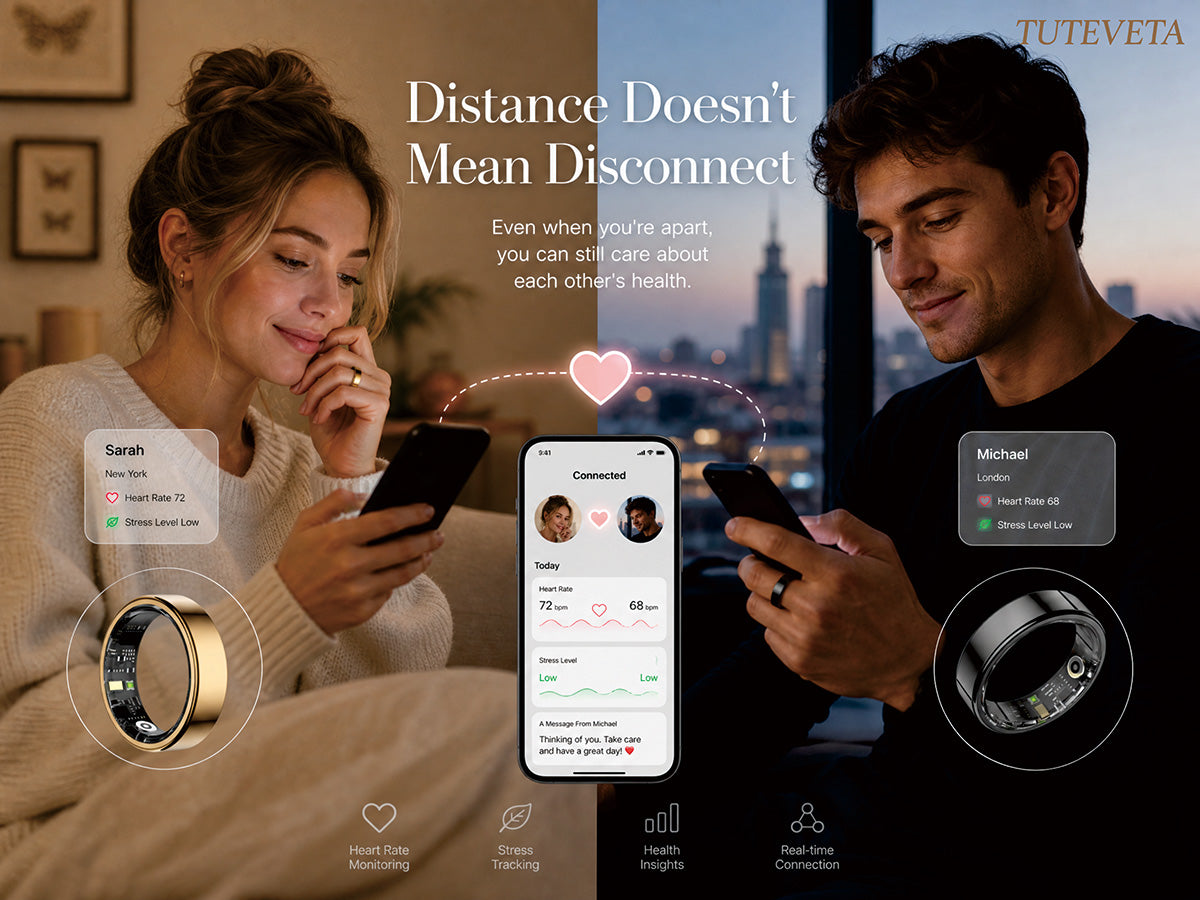 Tuteveta Smart Ring for Couples - Health Tracker & Touch Reminders, No Monthly Fee
