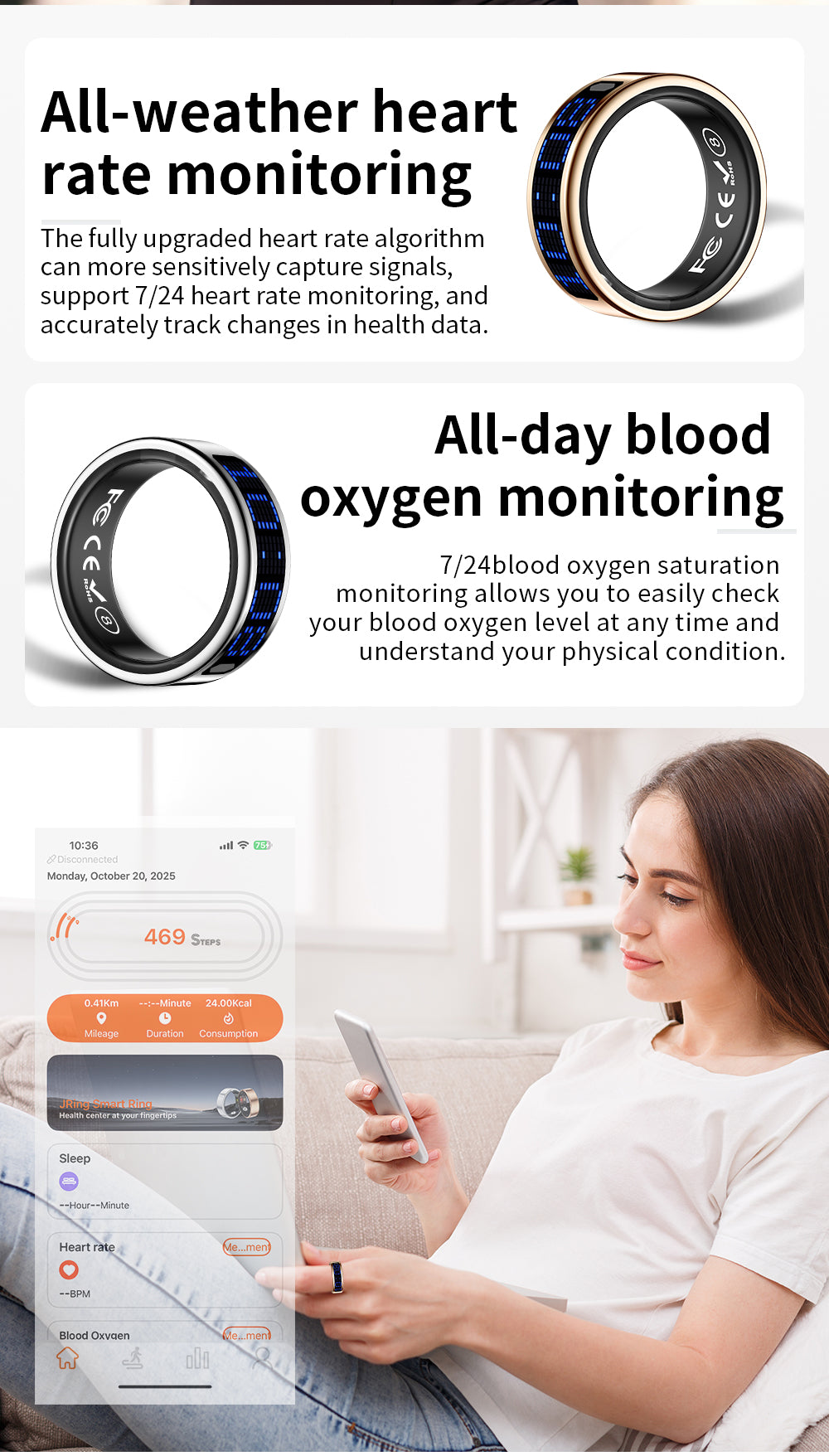 TUTEVETA Smart Ring | Health Monitoring, Sleep Tracking & 100M Waterproof
